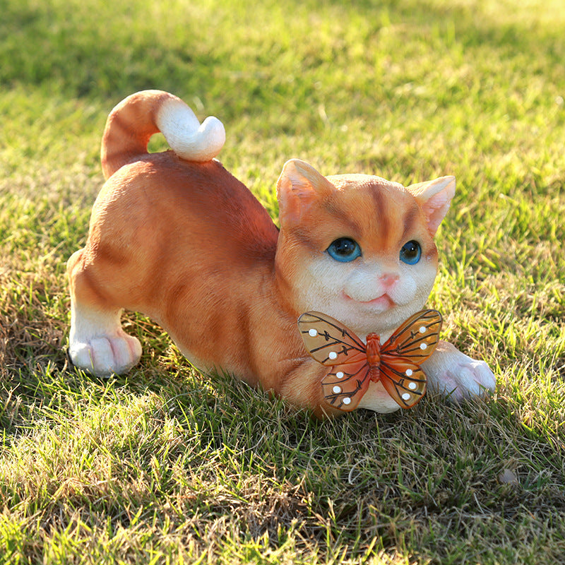 Cute Cat Sun Garden Solar Resin Ornaments Garden Artifact Ornaments