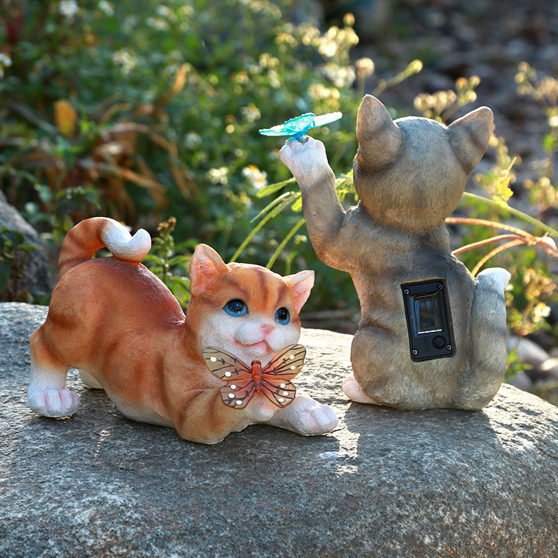 Cute Cat Sun Garden Solar Resin Ornaments Garden Artifact Ornaments
