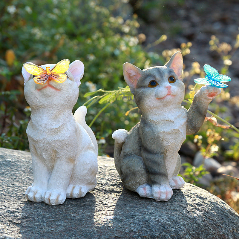 Cute Cat Sun Garden Solar Resin Ornaments Garden Artifact Ornaments