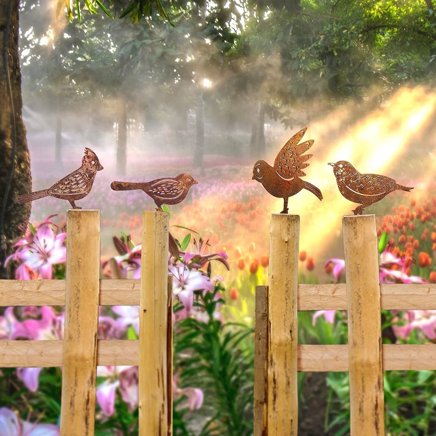 Iron Garden Garden Rusty Bird Decoration Four-piece Set