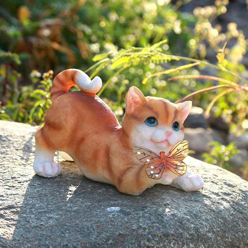 Cute Cat Sun Garden Solar Resin Ornaments Garden Artifact Ornaments